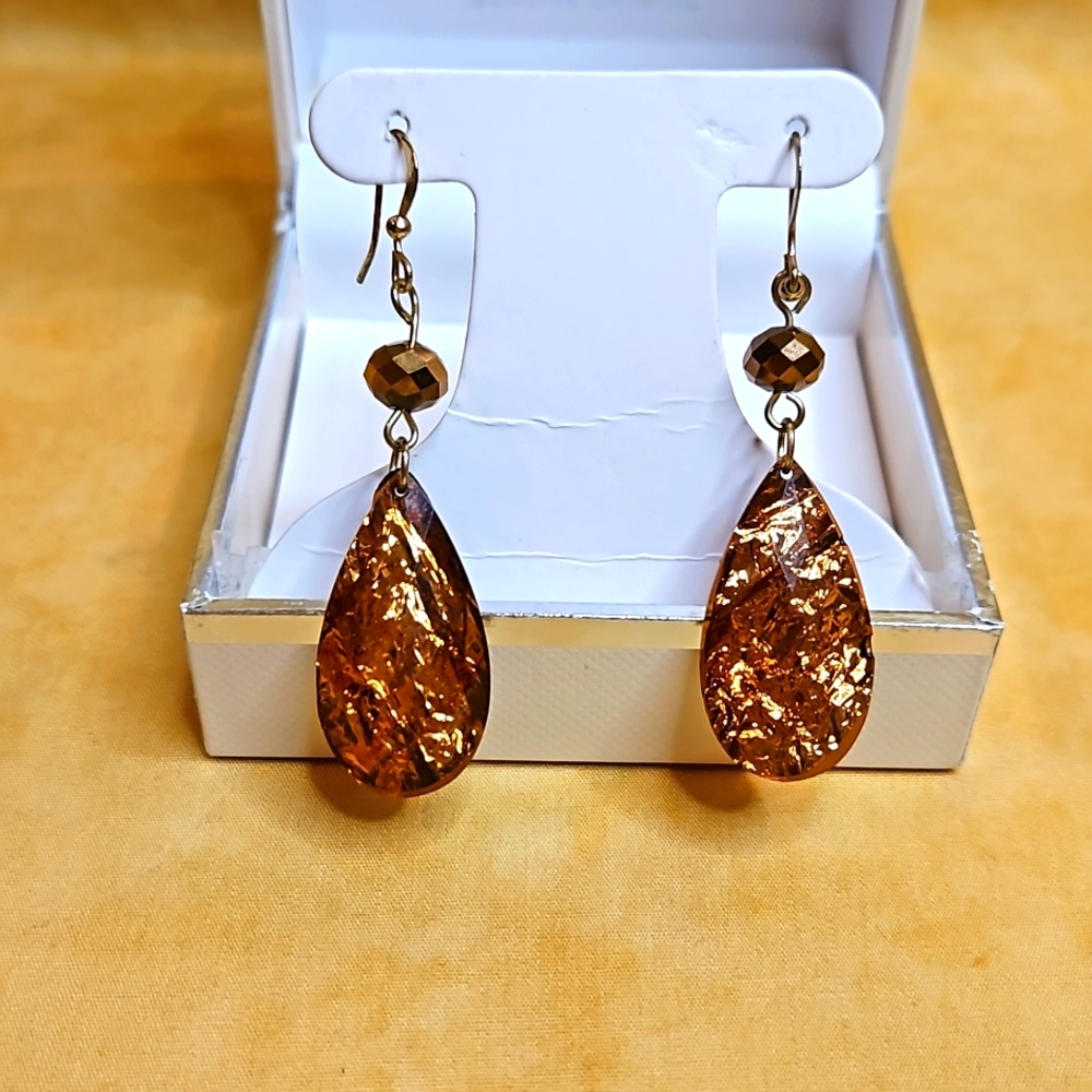 Peach-Gold Fashion Dangly Earrings
